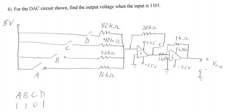 Solved 4) For the DAC circuit shown, find the output voltage | Chegg.com