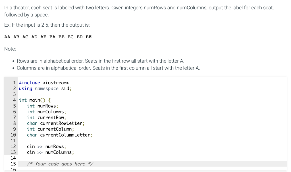 Solved In a theater each seat is labeled with two letters