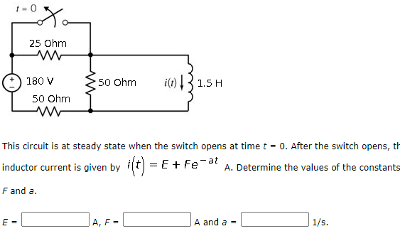 Solved 10 go 25 Ohm 180 V 50 Ohm imit i(t) 1.5 H 50 Ohm This | Chegg.com