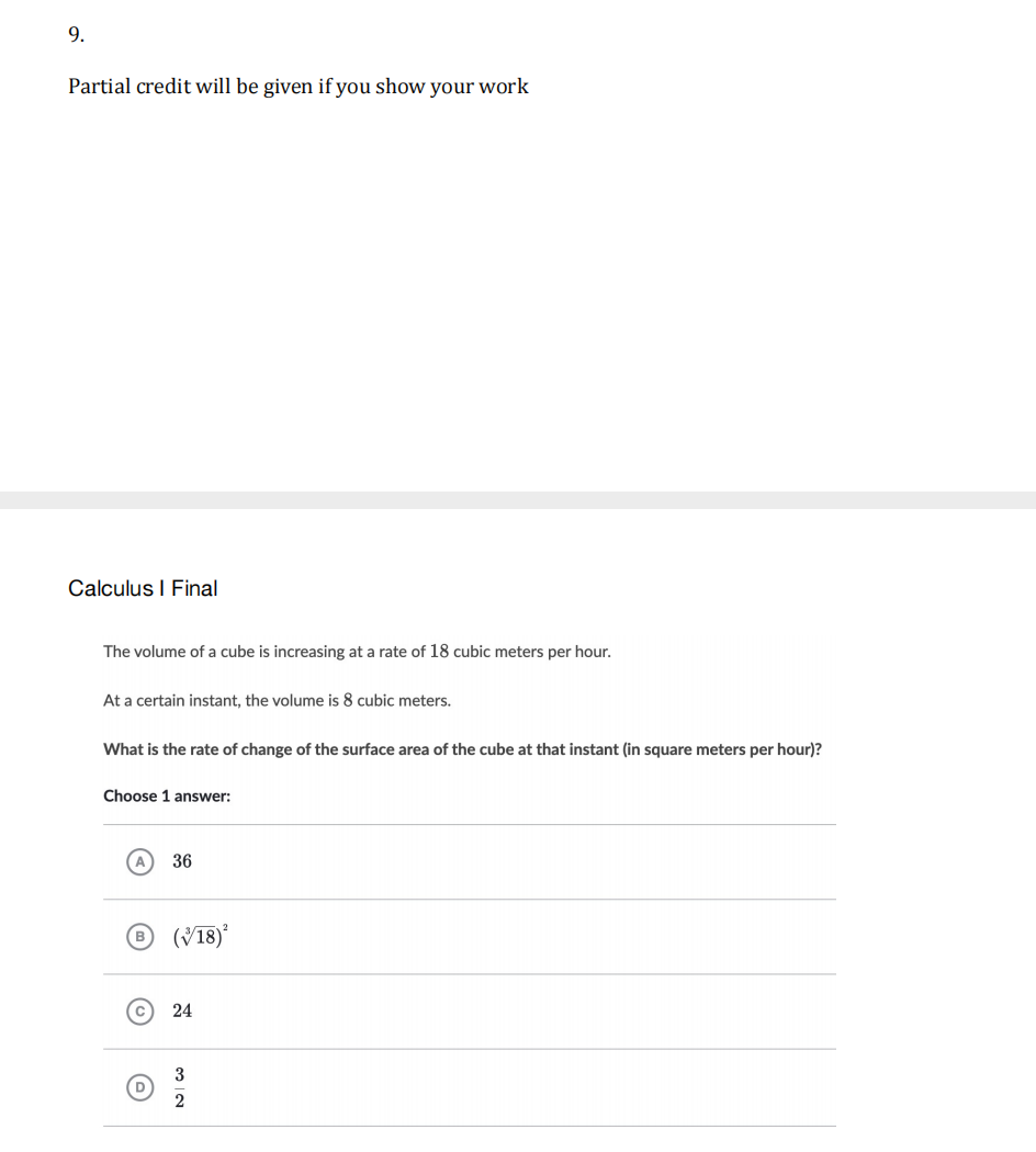 Solved 9. Partial credit will be given if you show your work | Chegg.com
