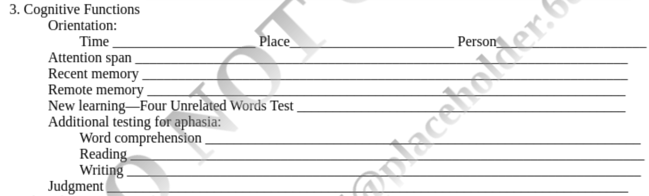 3. Cognitive Functions Orientation: Time Place Person | Chegg.com