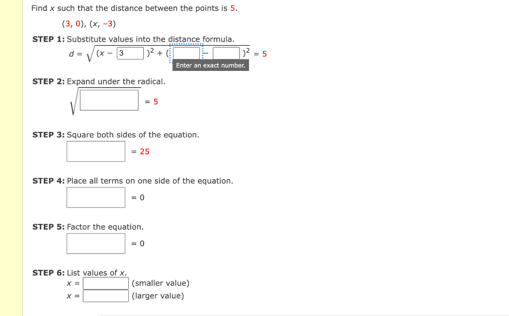 Solved Find x such that the distance between the points is 5 | Chegg.com
