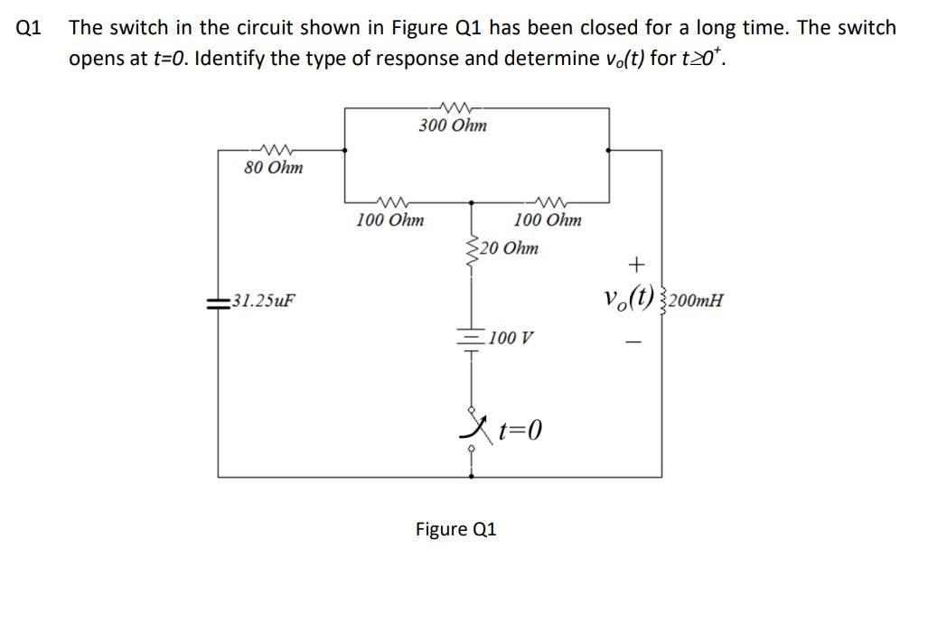 Solved Q1 The switch in the circuit shown in Figure Q1 has | Chegg.com