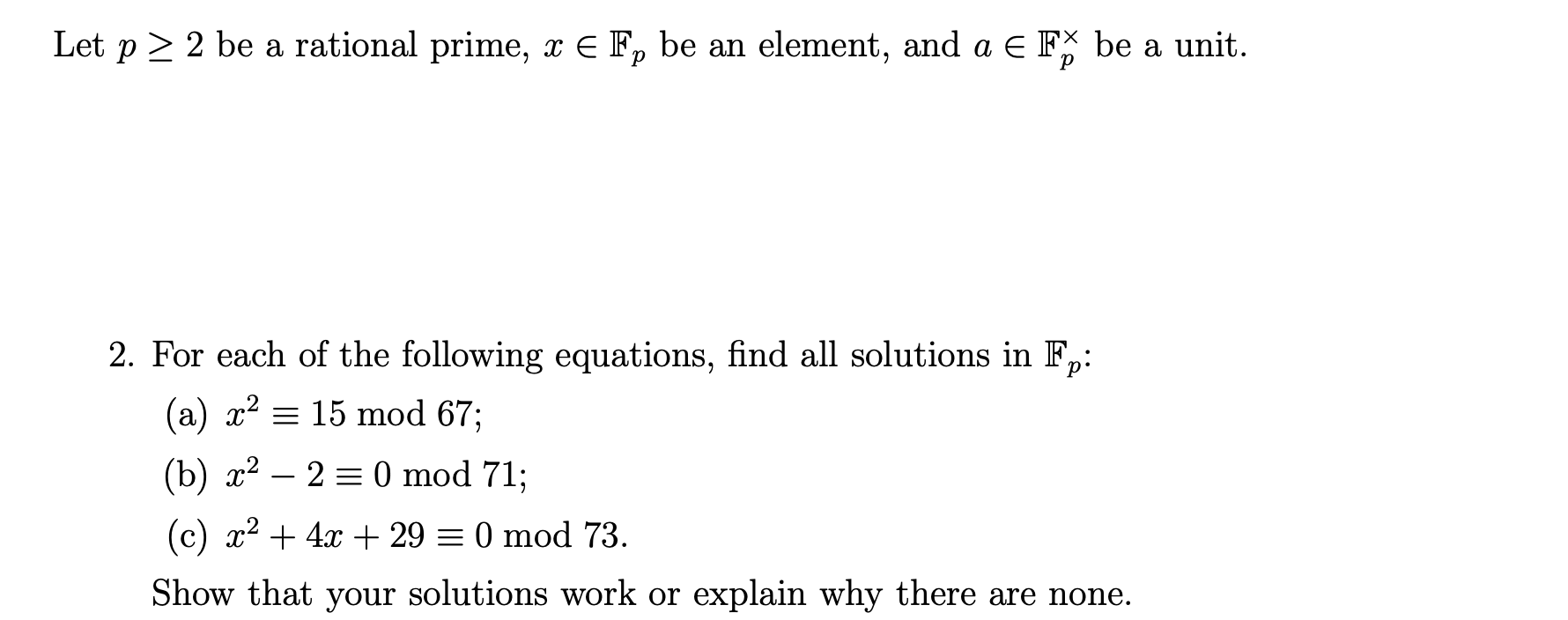 Solved Let P≥2 Be A Rational Prime X∈fp Be An Element And