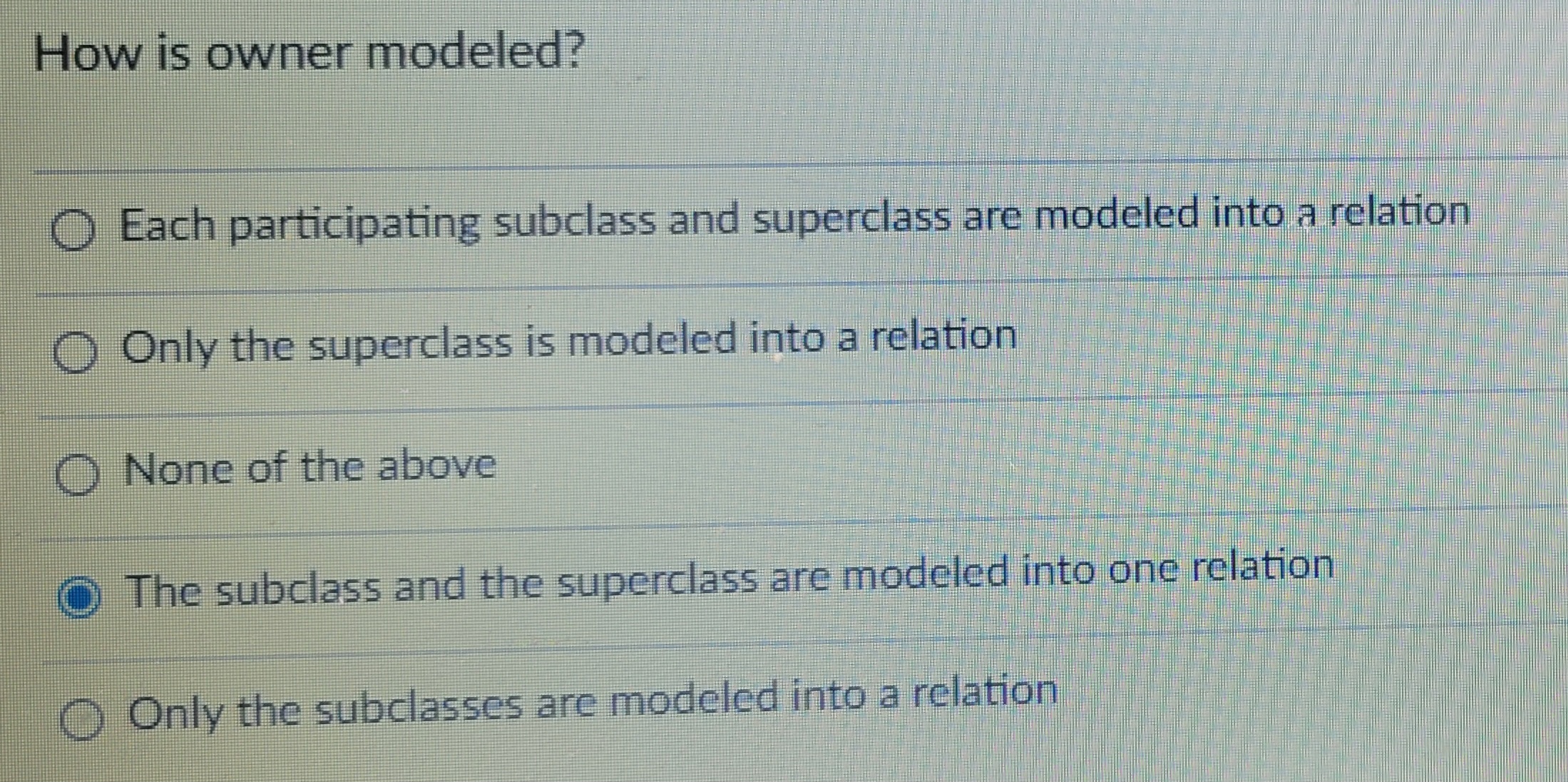 How is owner modeled? Each participating subclass and | Chegg.com