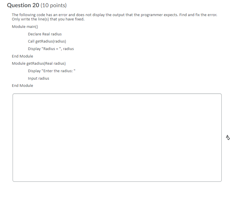 Solved Question 20 (10 points) The following code has an | Chegg.com
