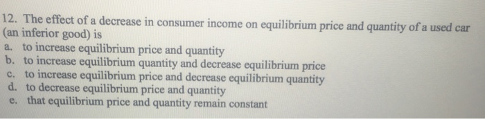 Solved 12. The effect of a decrease in consumer income on | Chegg.com