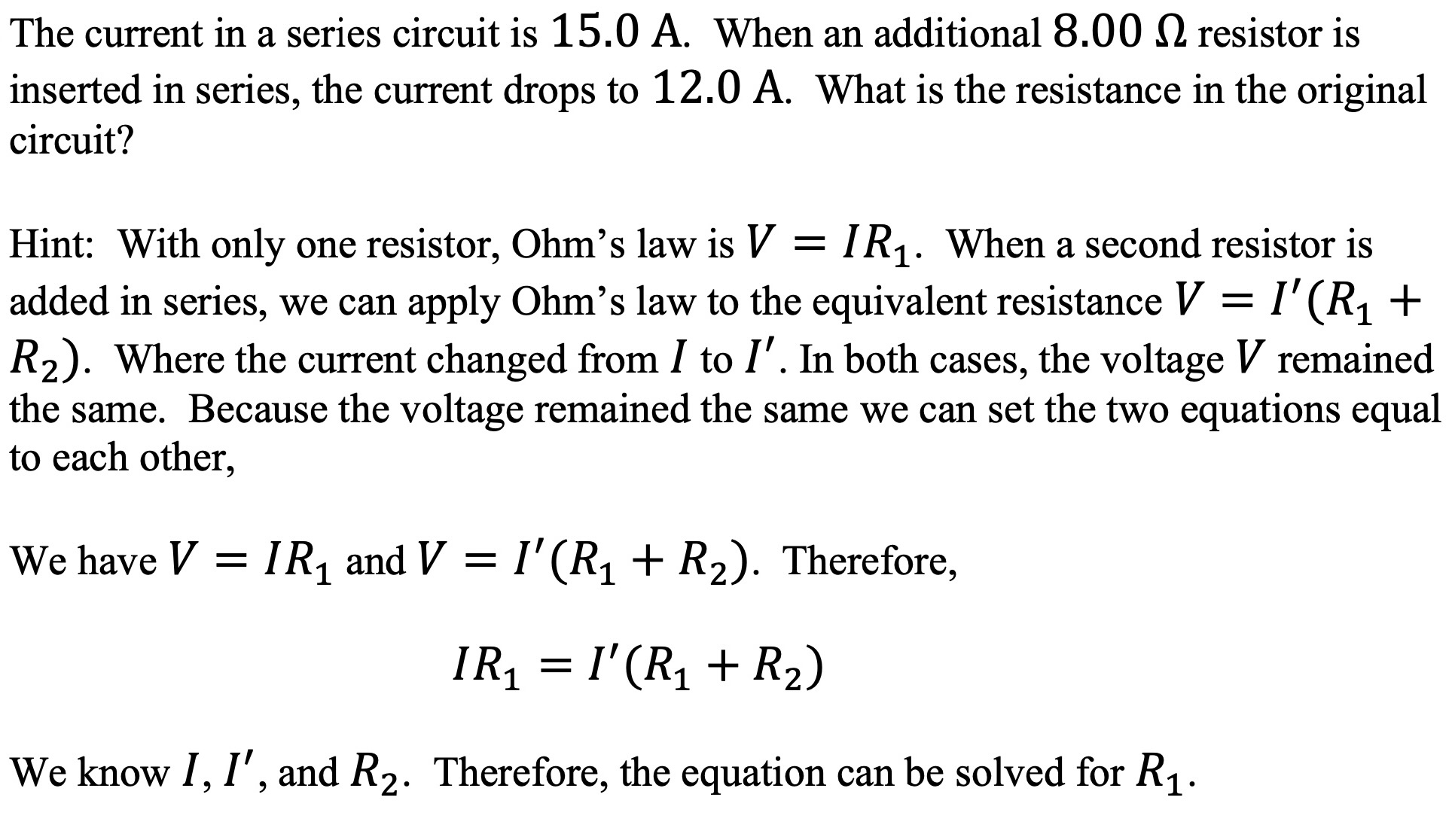 Solved The current in a series circuit is 15.0 A. When an | Chegg.com