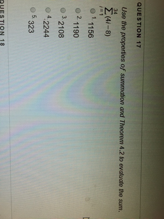 Solved QUESTION 17 Use the properties of summation and | Chegg.com