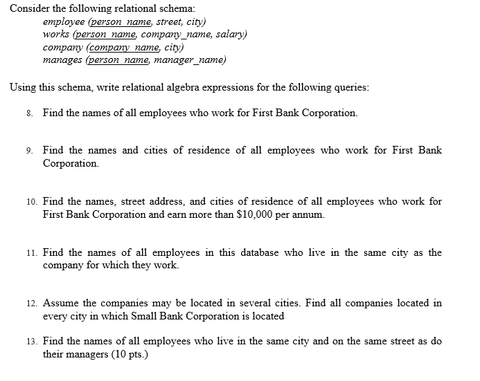 Solved Consider the following relational schema: employee | Chegg.com