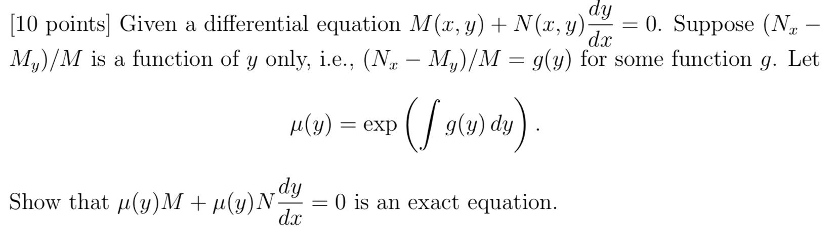 Solved [10 points] Given a differential equation | Chegg.com