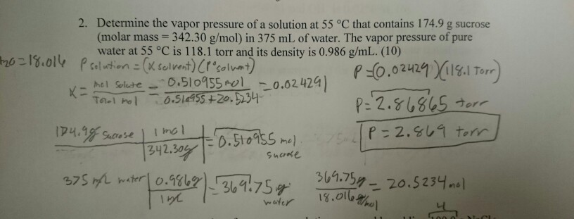 Solved Determine the vapor pressure of a solution at 55 °C | Chegg.com