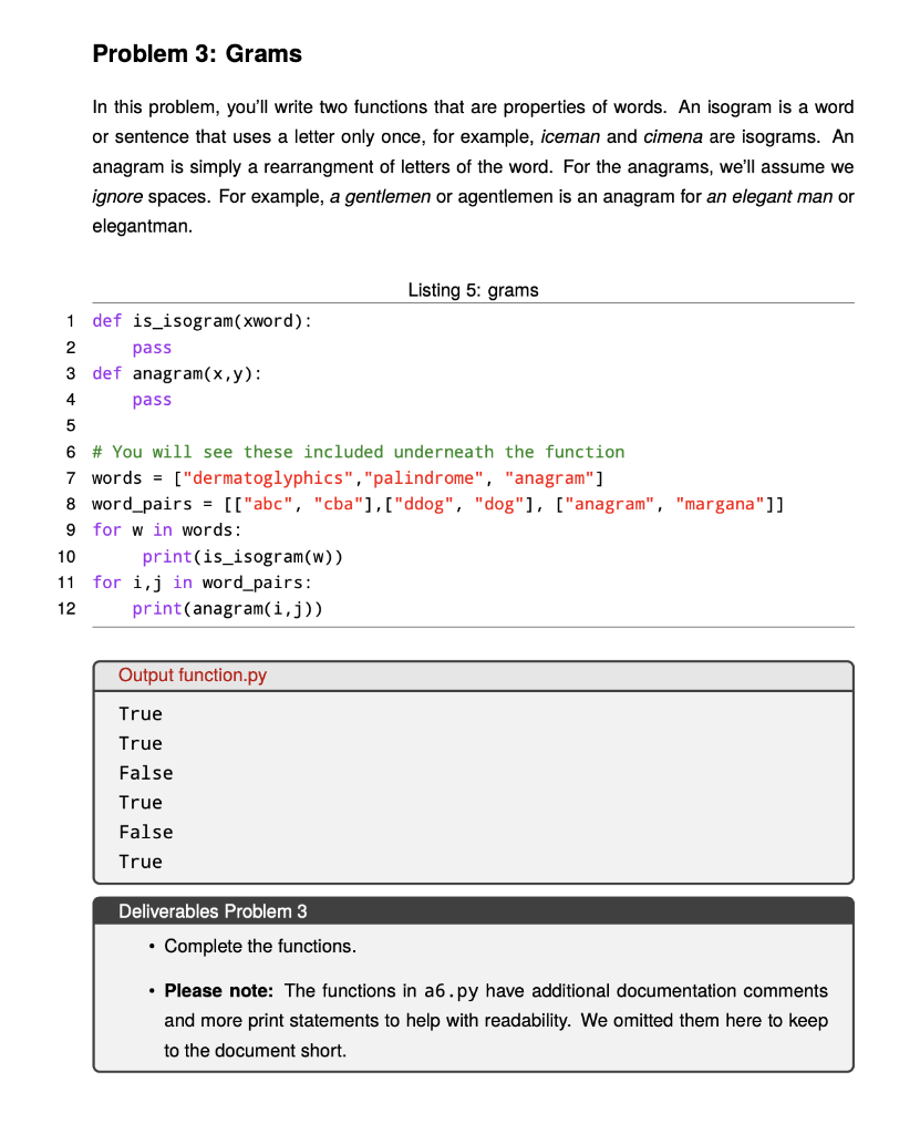 Solved Problem 3: Grams In this problem, you'll write two | Chegg.com
