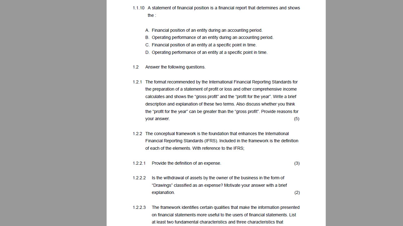 a statement that shows the financial position of an organization is