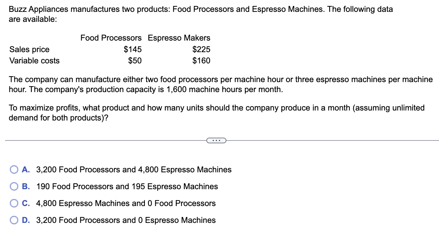 Solved Buzz Appliances manufactures two products Food
