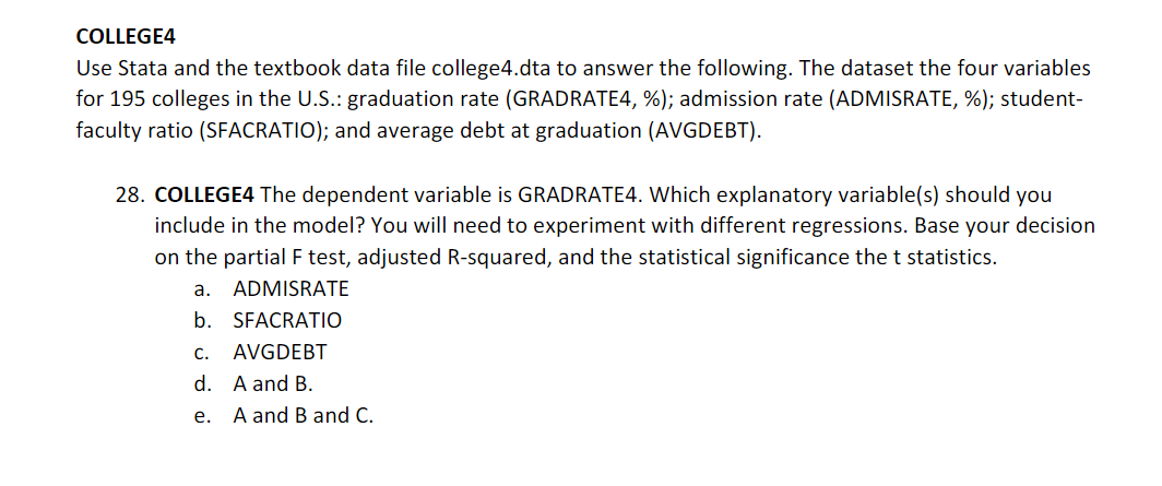 Solved COLLEGE4 Use Stata and the textbook data file | Chegg.com