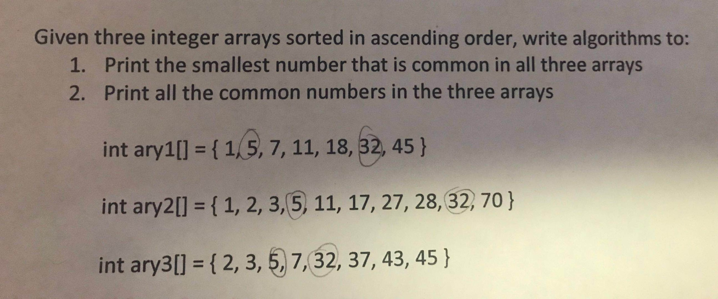 Solved Given three integer arrays sorted in ascending order, | Chegg.com