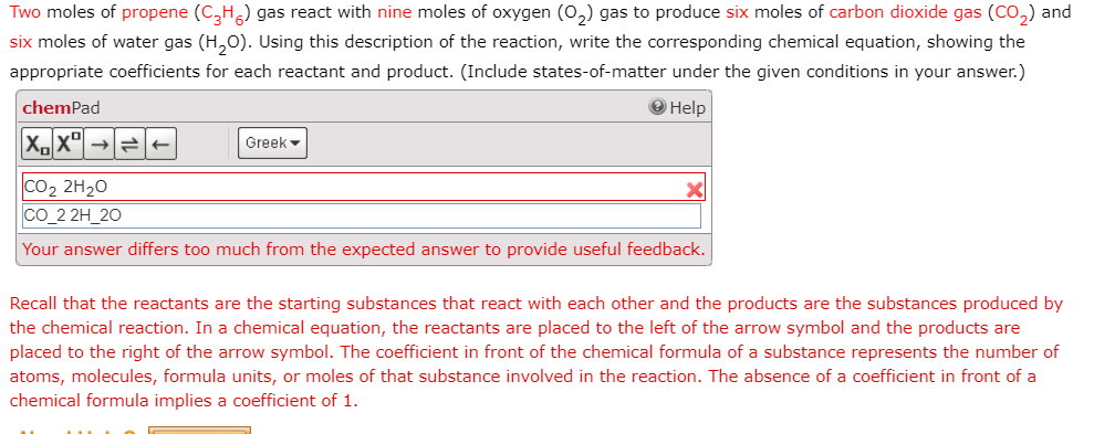Solved Two moles of propene (C3H6) gas react with nine moles | Chegg.com