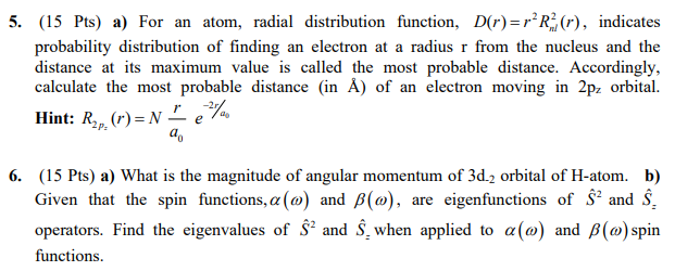 Solved 5 15 Pts A For An Atom Radial Distribution Fu Chegg Com