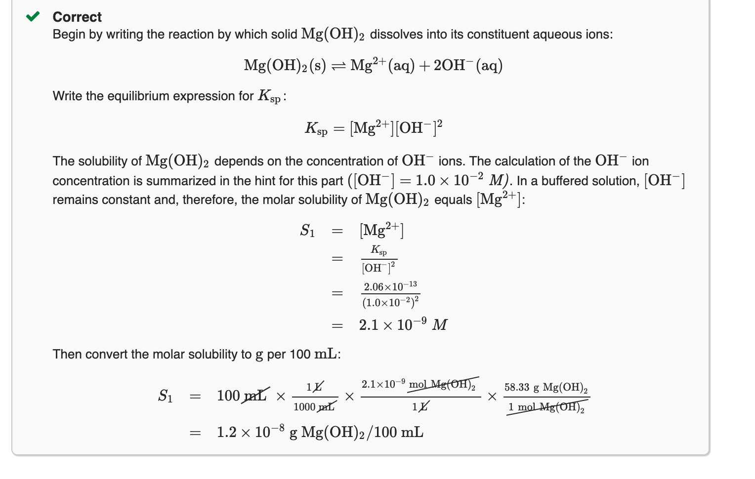 Solved Calculate the solubility (in grams per 1.00×102 mL of | Chegg.com