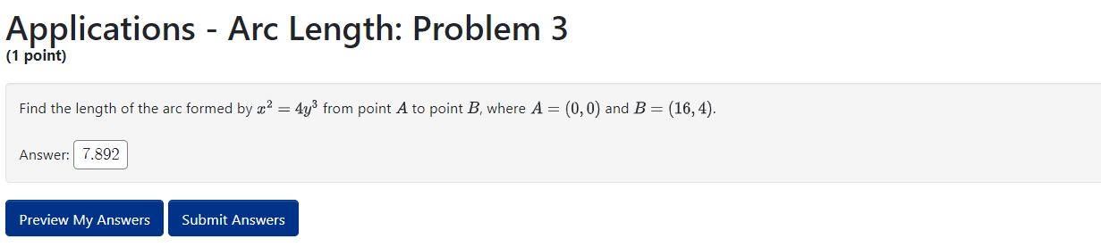 Solved Applications - Arc Length: Problem 3 (1 point) Find | Chegg.com