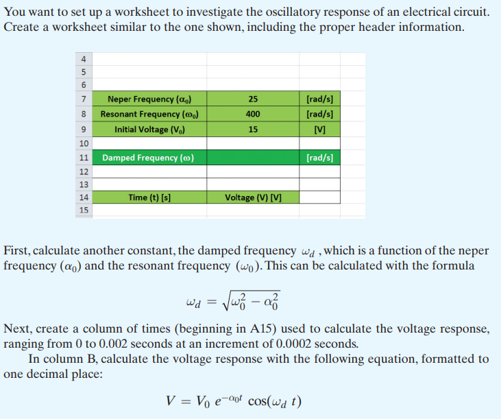 Solved First Calculate Another Constant The Damped Chegg Com