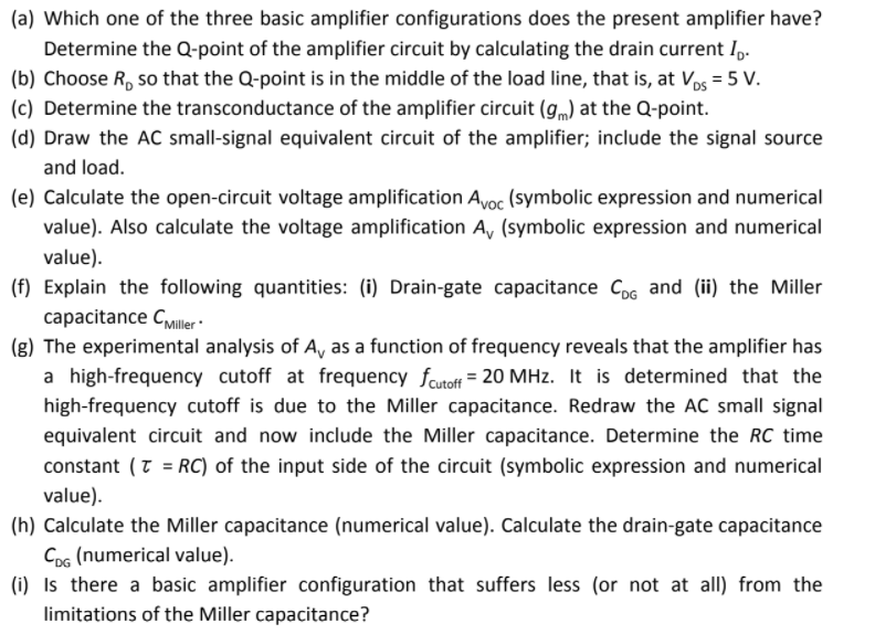 Solved FET amplifier circuit and Miller capacitance: The | Chegg.com