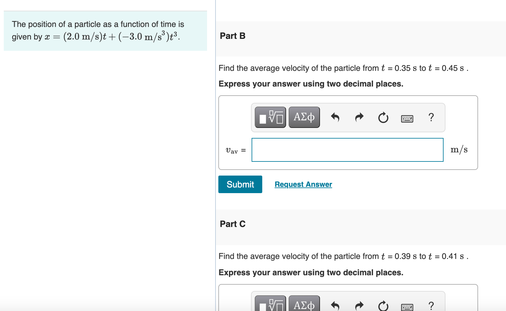 Solved The position of a particle as a function of time is | Chegg.com