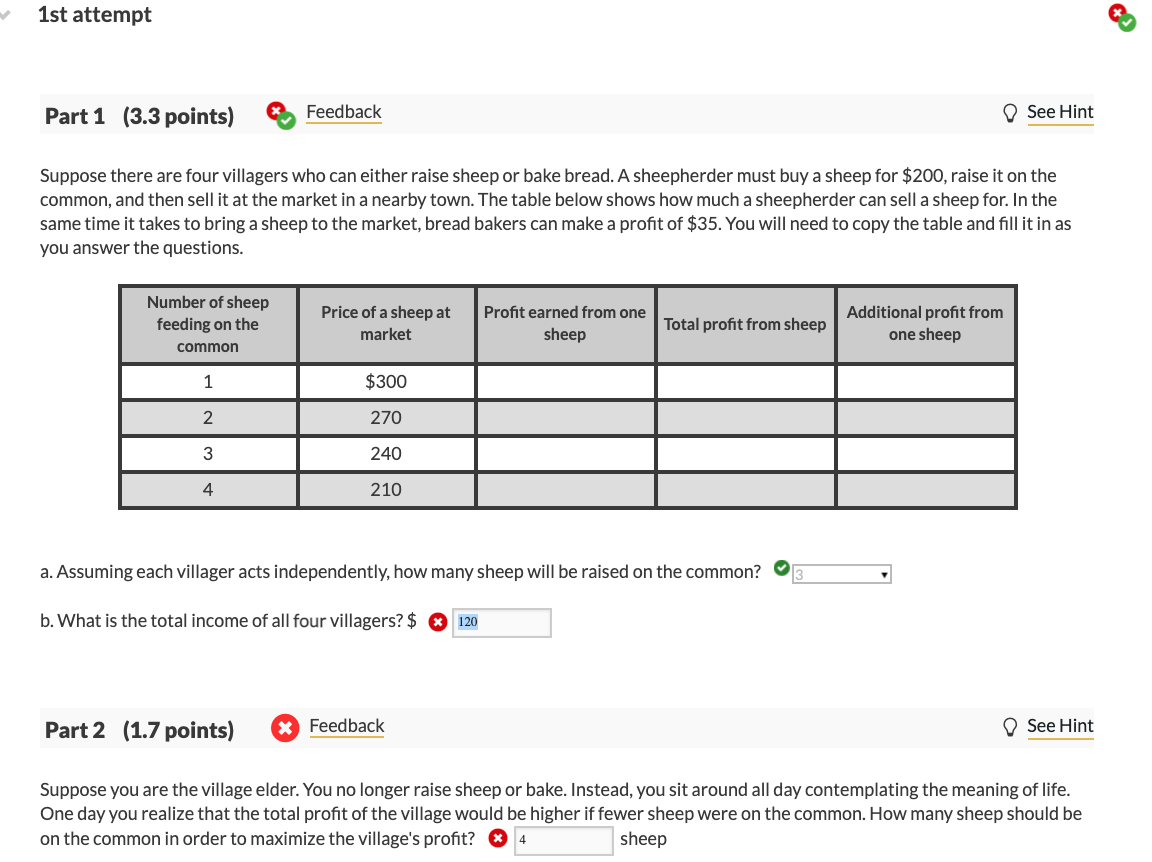 Solved 1st attempt Part 1 (3.3 points) Feedback See Hint | Chegg.com