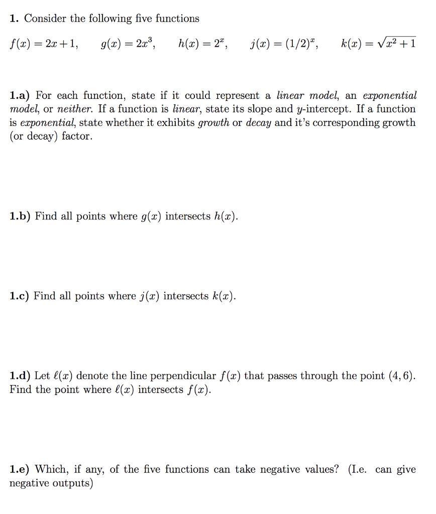 Solved 1 Consider The Following Five Functions F X 2x Chegg Com