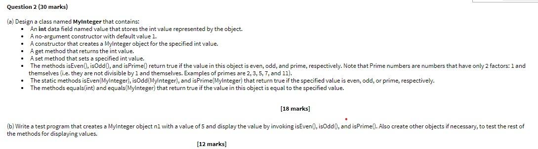 Solved Question 2 (30 marks) (a) Design a class named | Chegg.com