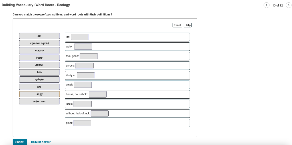 Solved Building Vocabulary Word Roots Ecology 10 of 12