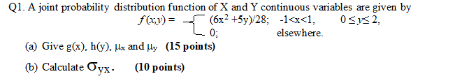 Solved Q1. A joint probability distribution function of X | Chegg.com