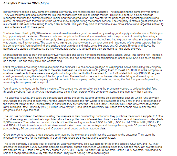 Solved For the next year, you have collected some data