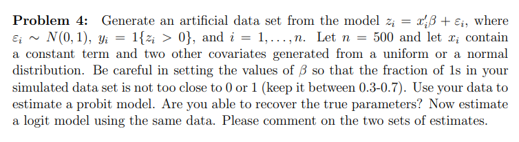 Problem 4: Generate an artificial data set from the | Chegg.com