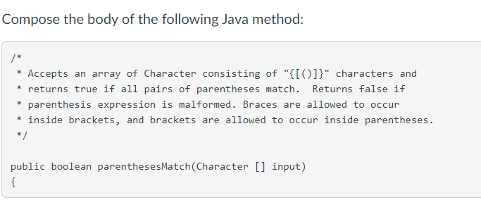 Solved Compose the body of the following Java method: * | Chegg.com