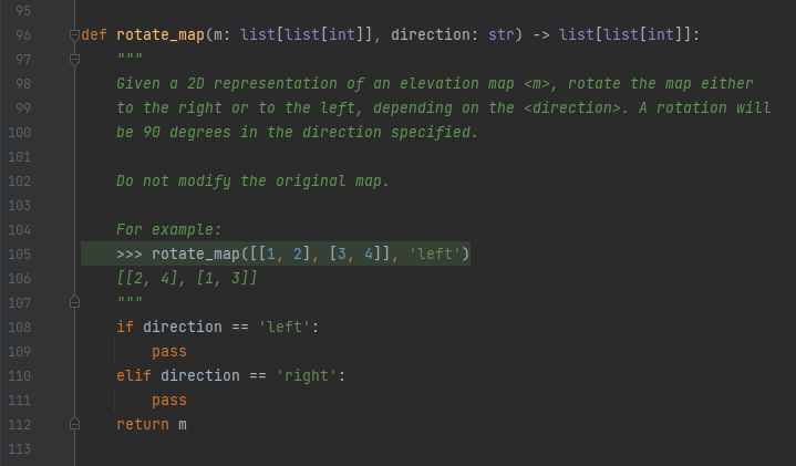 Solved 95 96 Edef rotate_map(m: list[list[int]], direction: | Chegg.com