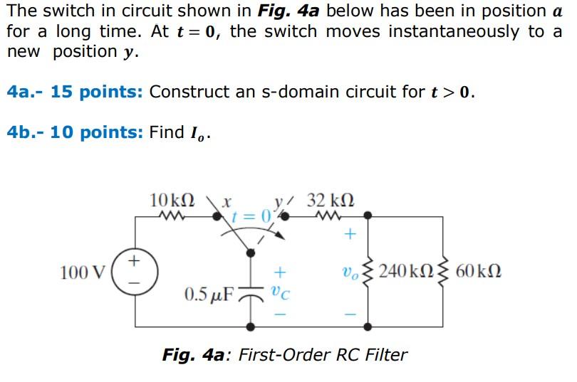 Solved The switch in circuit shown in Fig. 4a below has been | Chegg.com