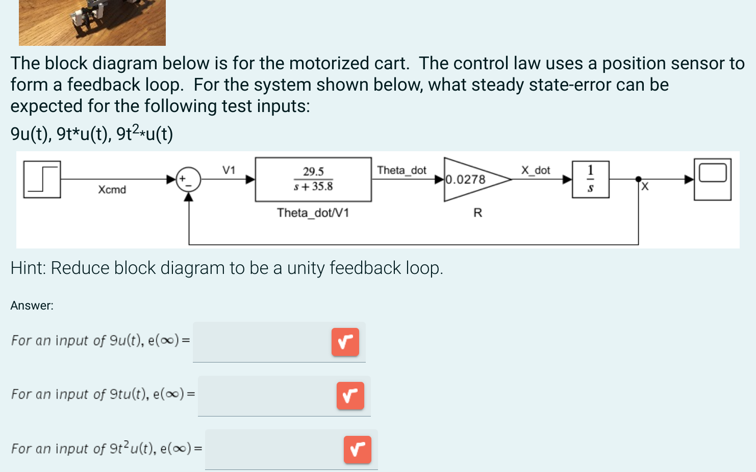 Solved The Block Diagram Below Is For The Motorized Cart 5053