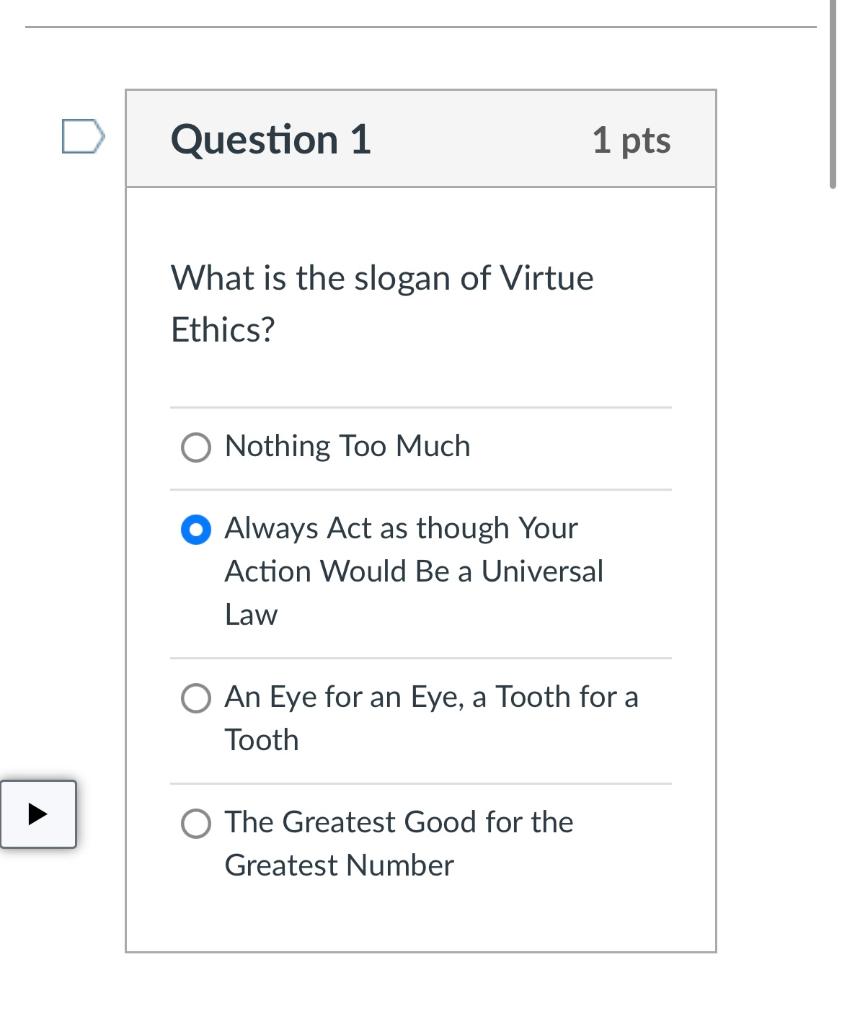 Solved What is the slogan of Virtue Ethics? Nothing Too Much | Chegg.com