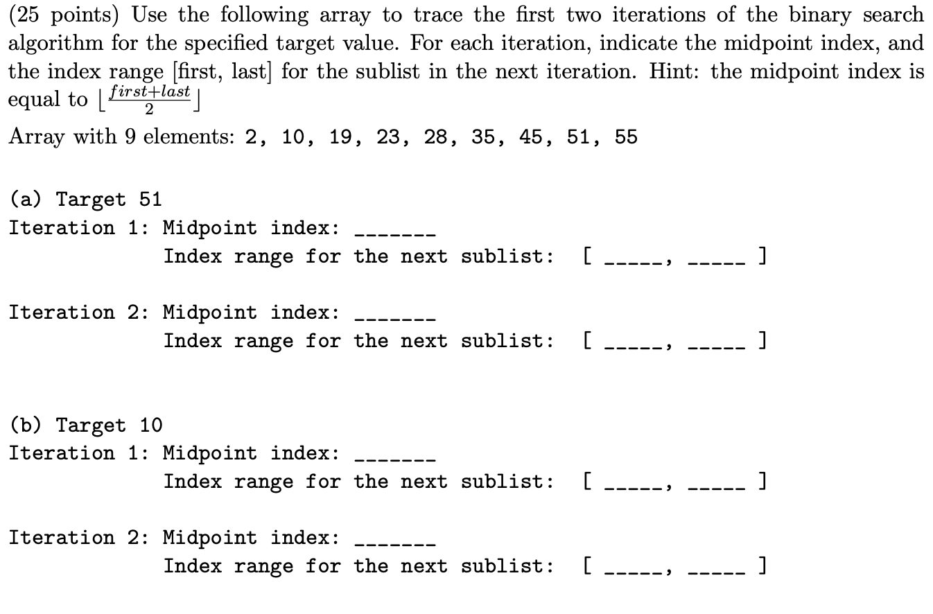 solved-25-points-use-the-following-array-to-trace-the-chegg