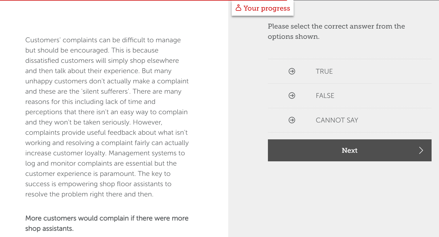 Solved • Your progress Please select the correct answer from | Chegg.com