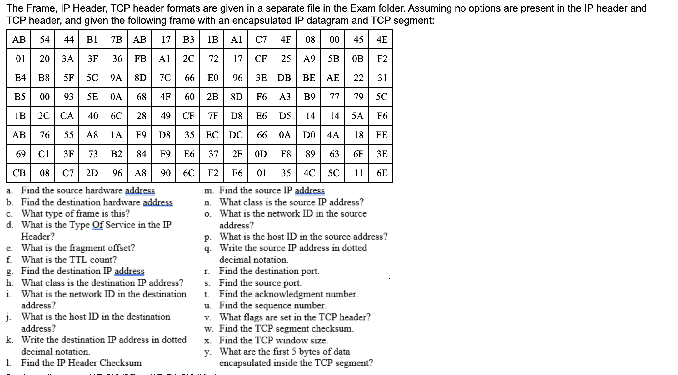 Solved a. Find the source hardware address b. Find the | Chegg.com