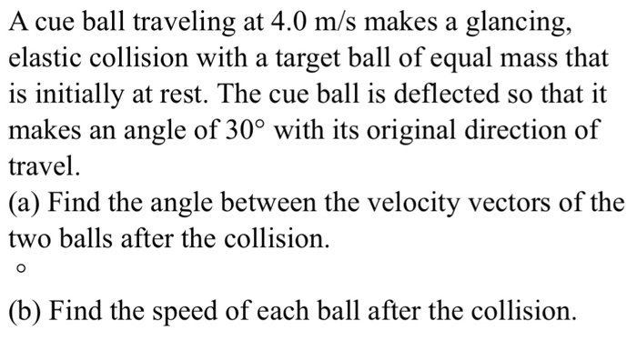 Solved A cue ball traveling at 4.0 m/s makes a glancing, | Chegg.com