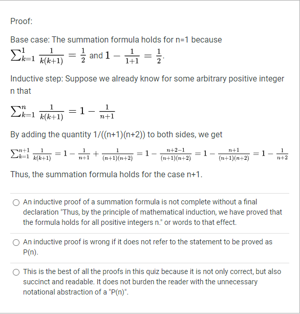 Solved Proof: Base case: The summation formula holds for n=1 | Chegg.com