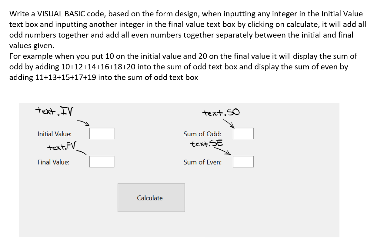 Solved Write a VISUAL BASIC code, based on the form design, | Chegg.com