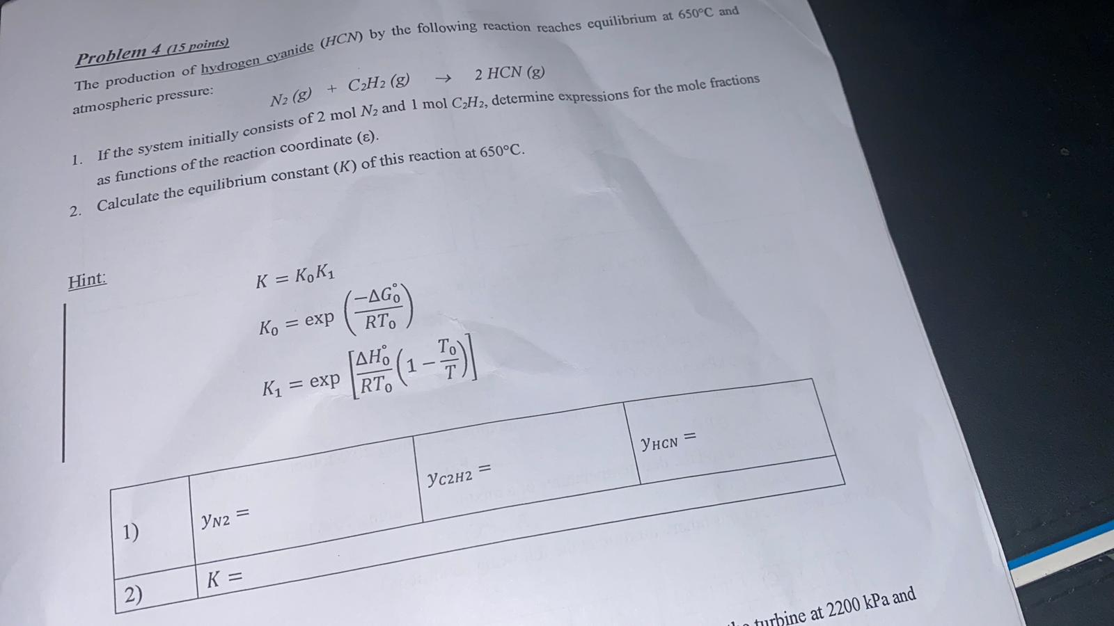 Solved Problem 4 (15 Points) The Production Of Hydrogen | Chegg.com