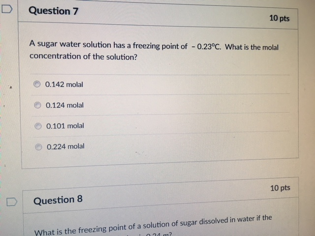 Solved D Question 7 10 pts A sugar water solution has a | Chegg.com