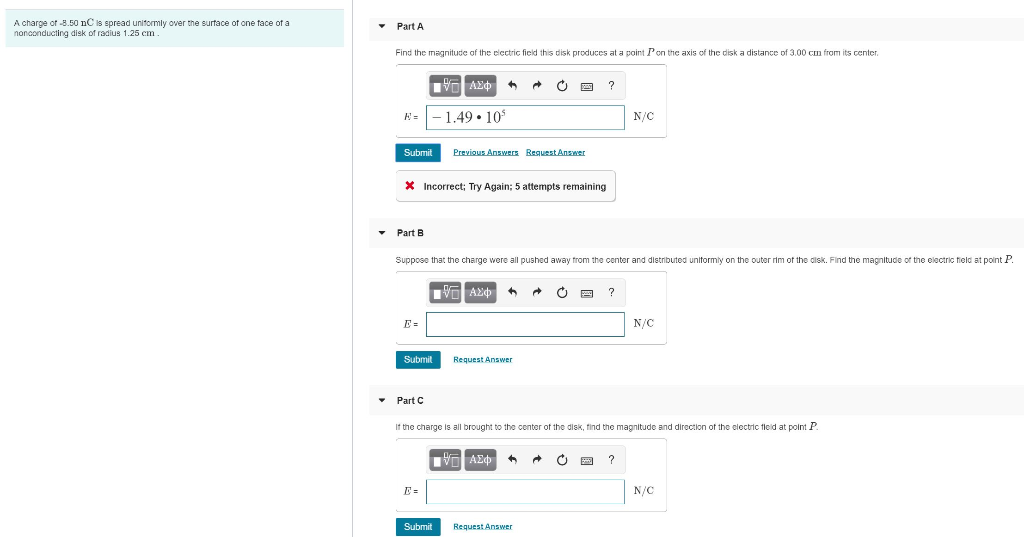 Solved A charge of -8.50 nC is spread uniformly over the | Chegg.com