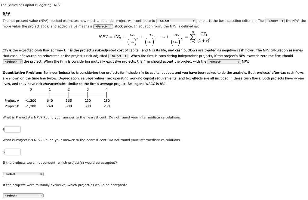 Solved The Basics of Capital Budgeting: NPV 7 NPV The net | Chegg.com